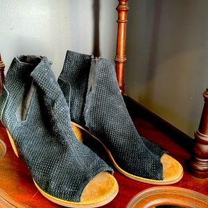 Peep toe suede booties